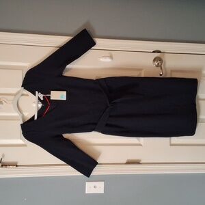 Bolden Blue V-Neckline Fitted Dress with a Belt at the waistline Office Career.